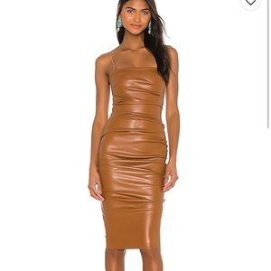 Nookie Brown Faux Leather Midi Dress